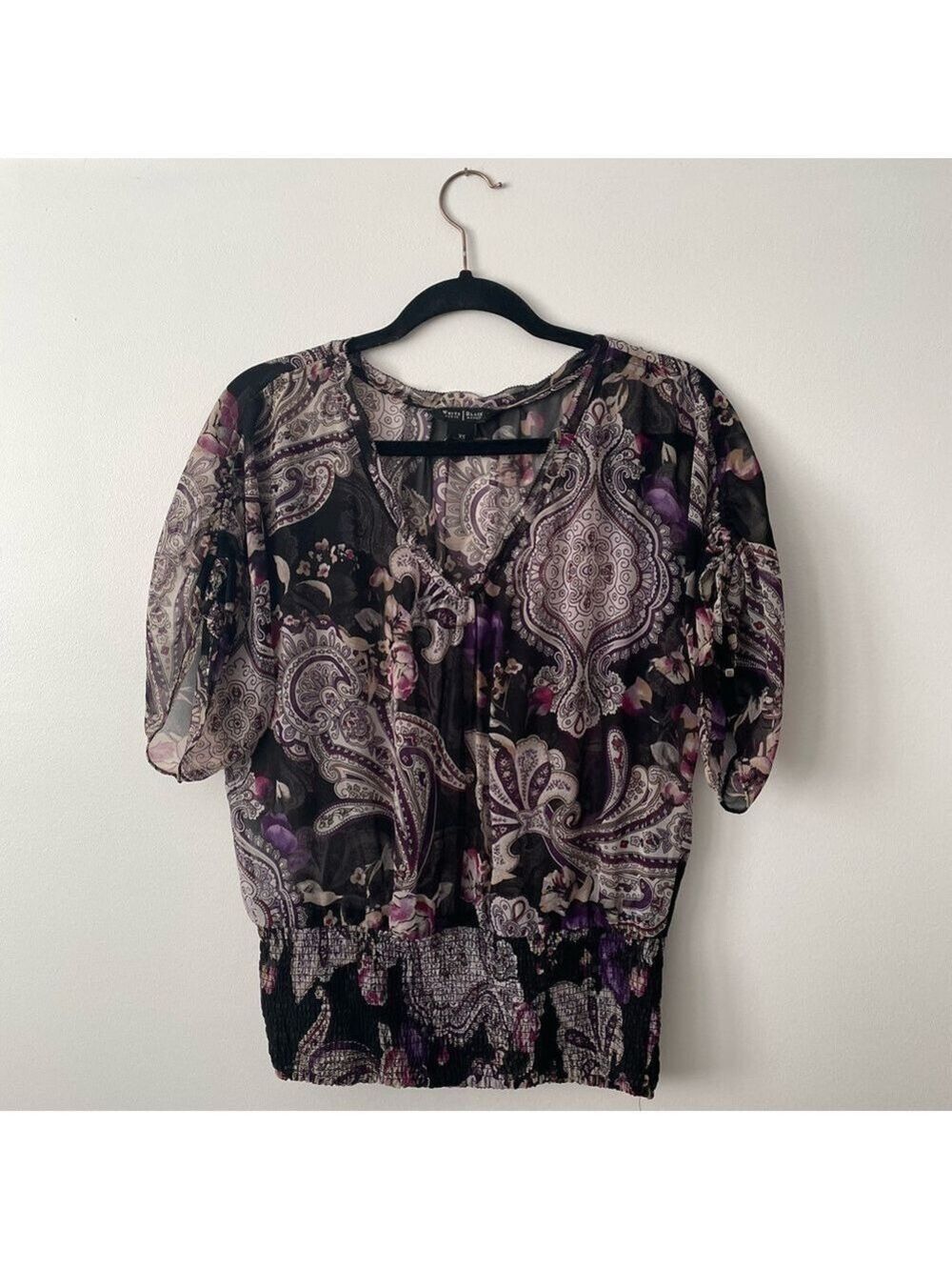 White House Black Market Sheer Paisley Blouse